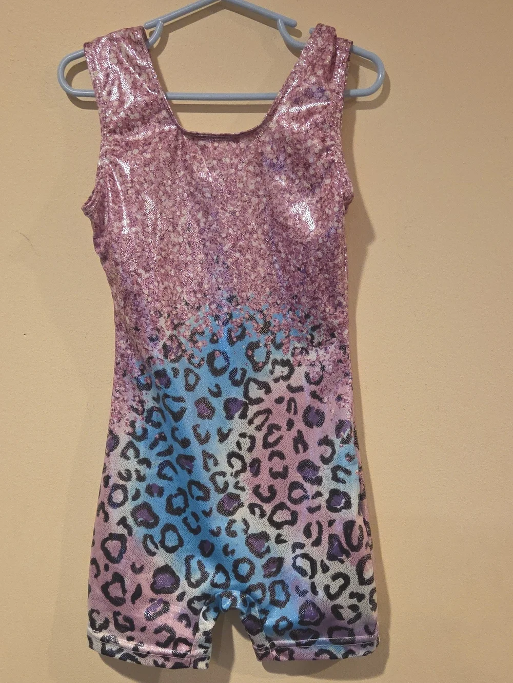 Kids Sparkle Leopard Print Dance Costume - Pink/Blue